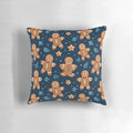 Gingerbread Christmas seamless pattern pillow with cute gingerbread men, cookies, and holiday design.