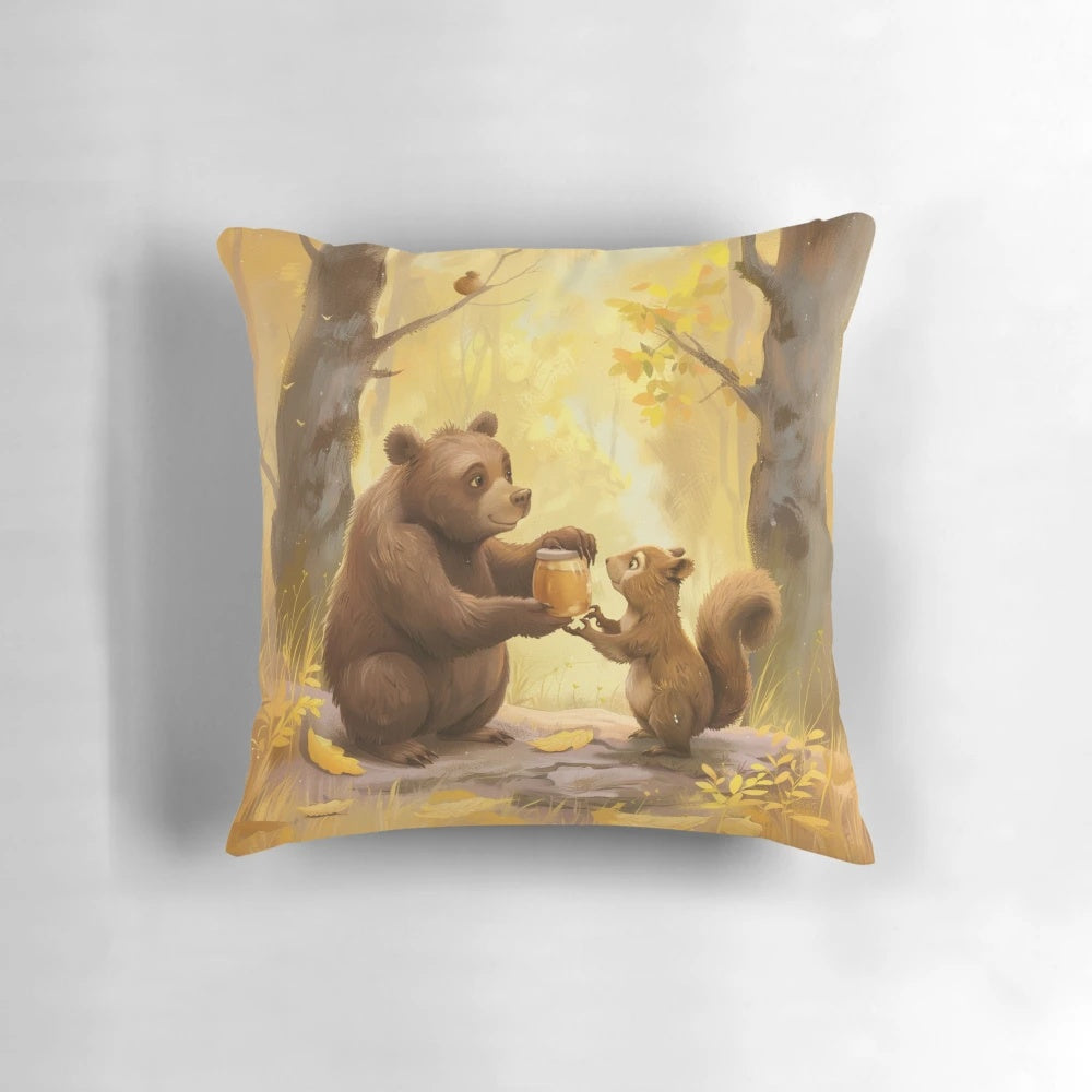 Soft and plush gingerbread-themed forest animals throw pillow for holiday home decor
