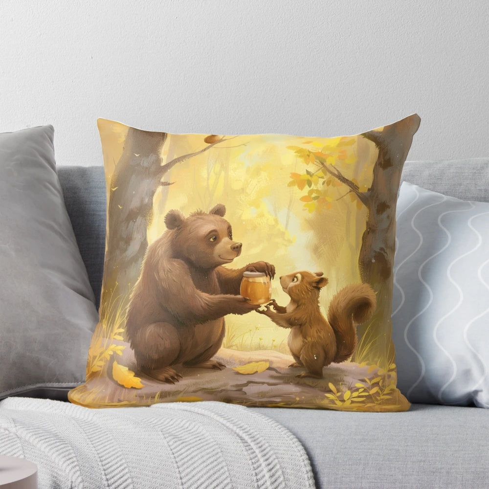 Soft and plush gingerbread-themed forest animals throw pillow for holiday home decor