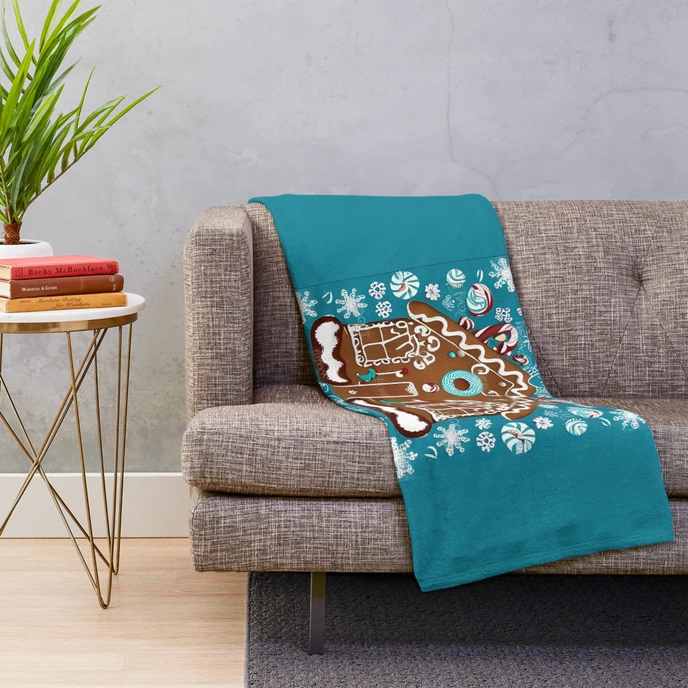 Gingerbread plush blanket with festive holiday design