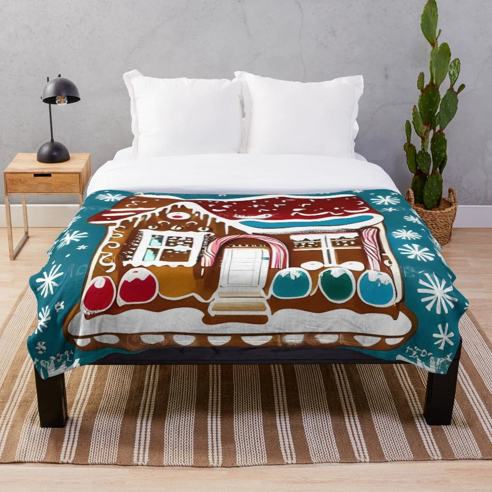 Gingerbreadhouse plush blanket with festive holiday design