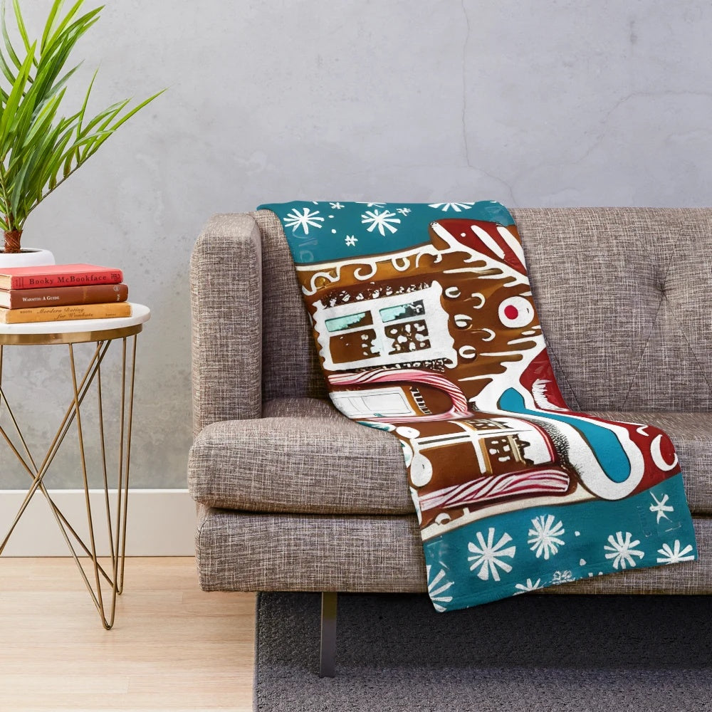 Gingerbreadhouse plush blanket with festive holiday design