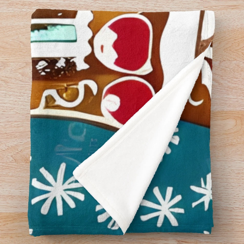 Gingerbreadhouse plush blanket with festive holiday design
