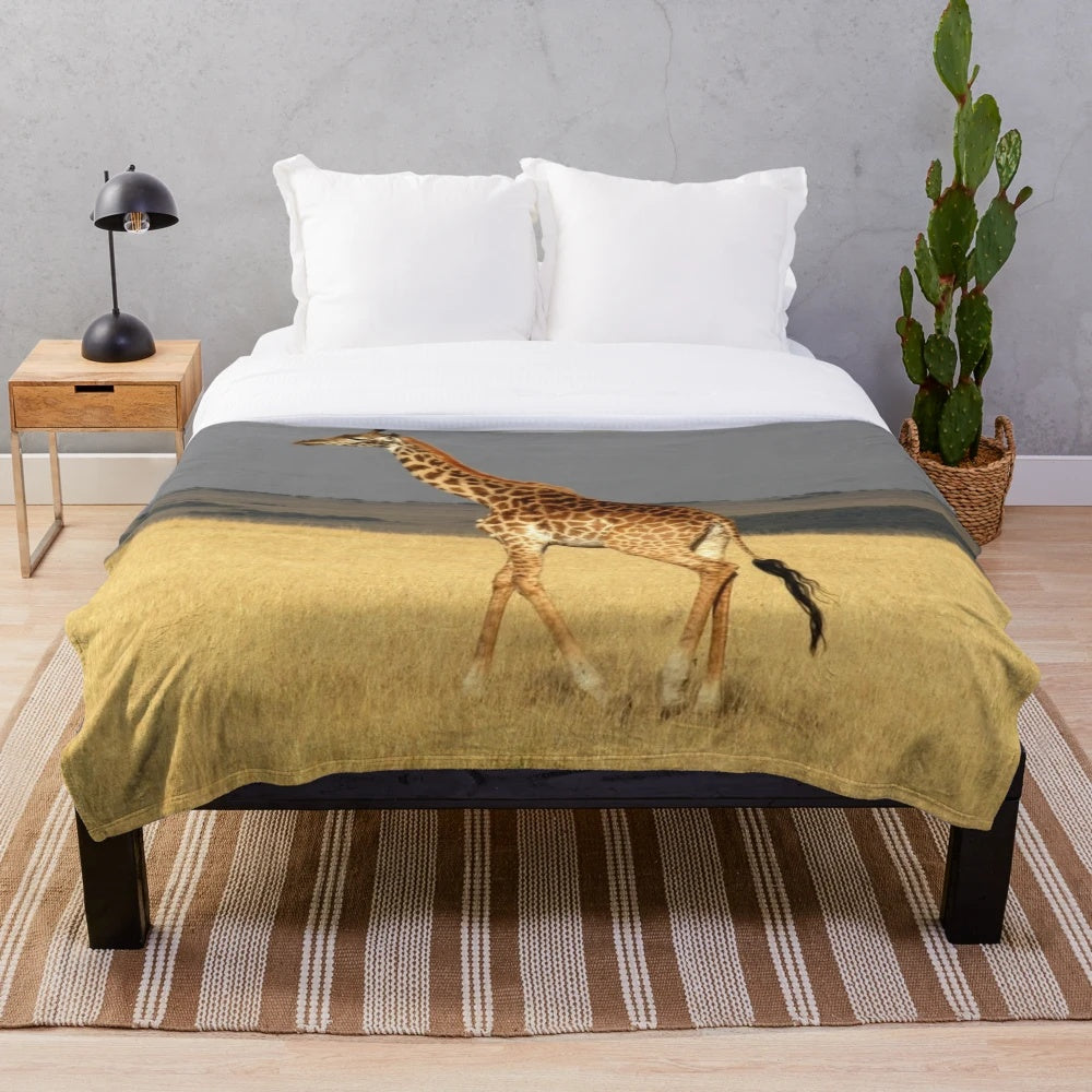 Giraffe plush blanket with spotted design, perfect for cozy home decor