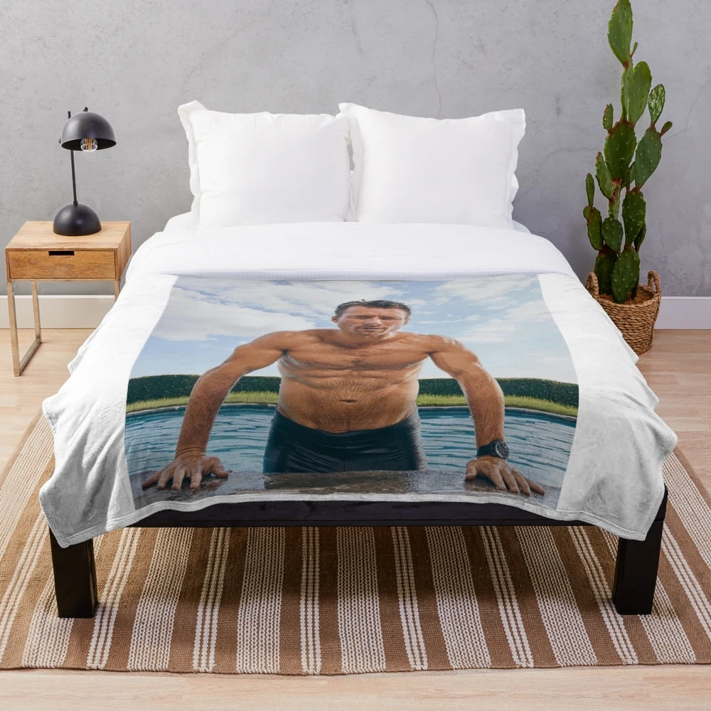 Soft and warm plush blanket featuring handsome actor Glen Powell