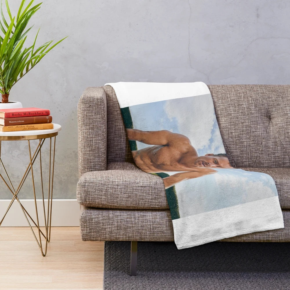 Soft and warm plush blanket featuring handsome actor Glen Powell