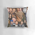 A comfortable pillow featuring a collage of actor Glen Powell, known for his roles in popular 80s films.