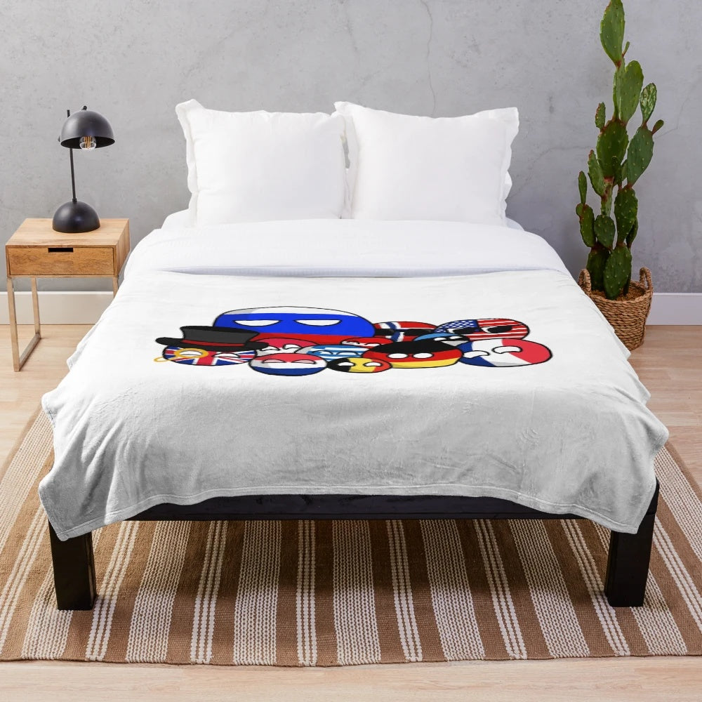Plush blanket featuring a global country balls design