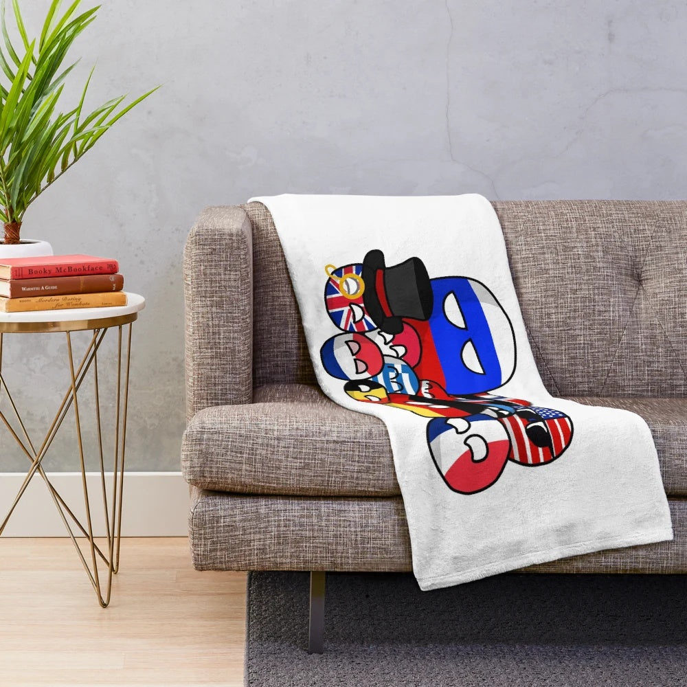 Plush blanket featuring a global country balls design