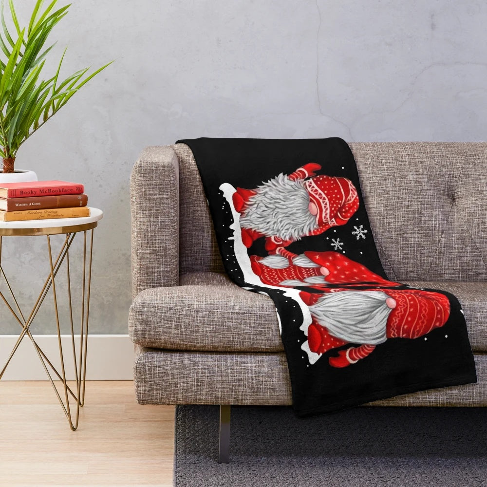 Cozy gnome plush blanket with three cute gnomes