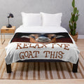 Soft and plush goat-themed blanket with a smiling goat face