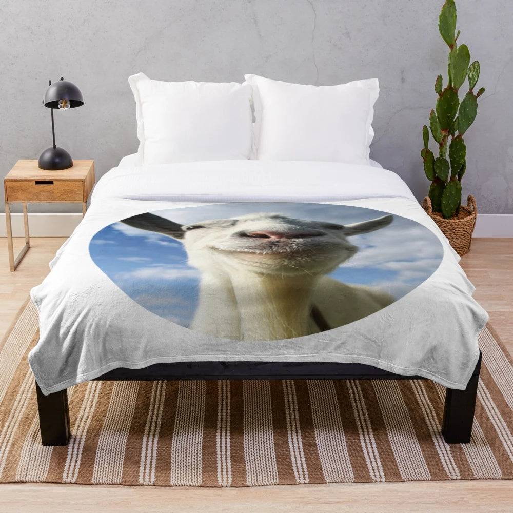 Soft and cuddly goat plush blanket, perfect for fans of the Goat Simulator game