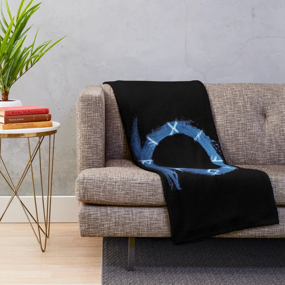 God of War Ragnarok inspired plush blanket featuring the iconic game logo