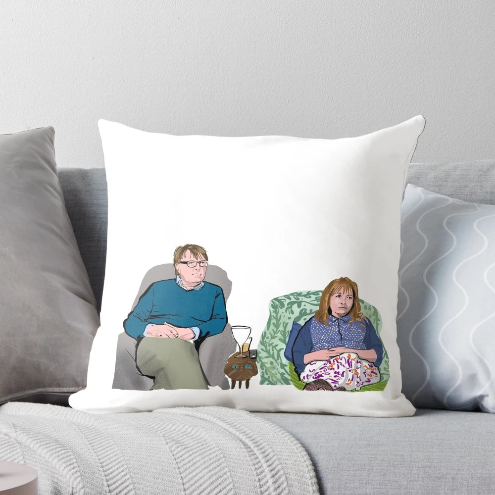 Comfortable Gogglebox-themed pillow with Giles and Mary from the popular television show