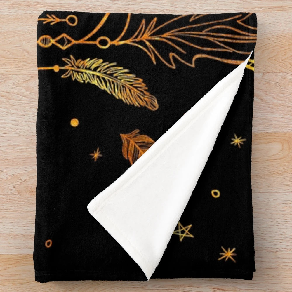 Gold plush blanket with dreamcatcher and celestial design