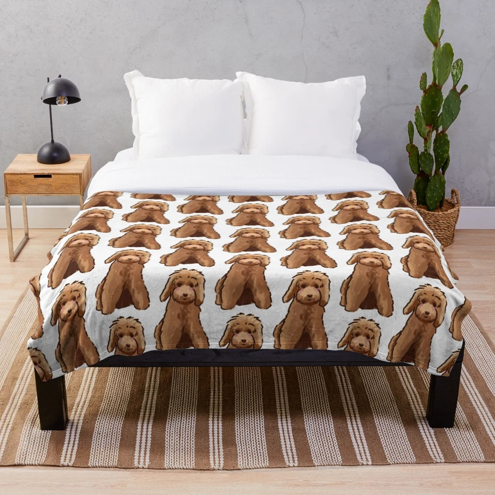 Cute golden doodle plush blanket with adorable dog art design