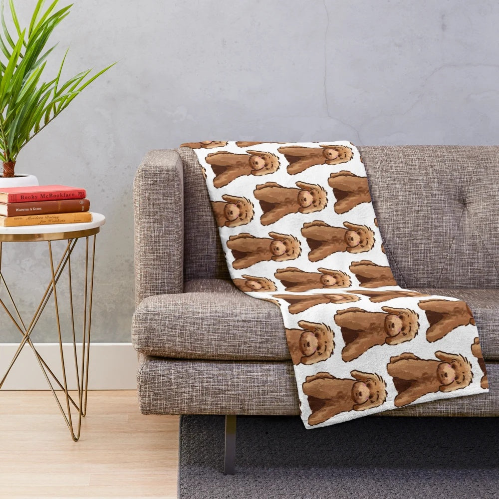 Cute golden doodle plush blanket with adorable dog art design