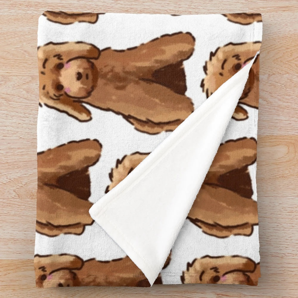 Cute golden doodle plush blanket with adorable dog art design