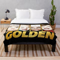 Golden plush blanket with a nostalgic 80s sitcom theme