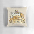 Soft, plush pillow featuring a sleeping pile of adorable golden retriever puppies