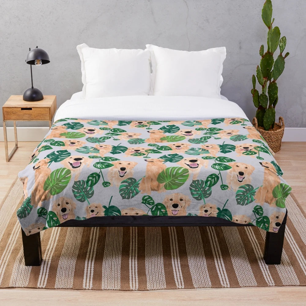 Golden Retriever Tropical Plush Blanket