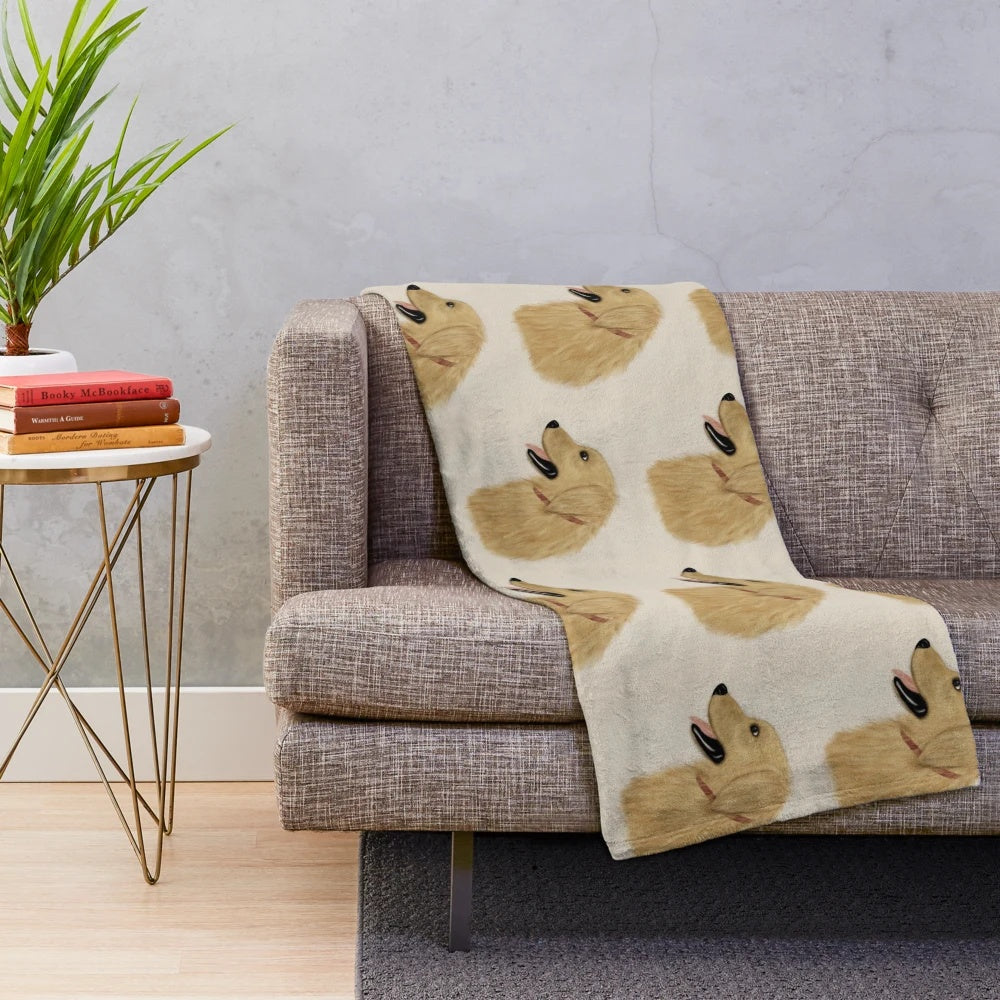 Golden retriever dog in watercolor style on a plush blanket