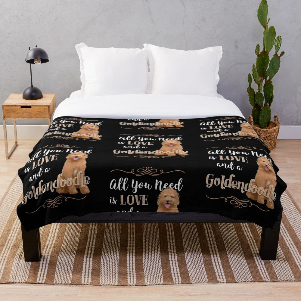 Soft and cuddly goldendoodle plush blanket with adorable dog design