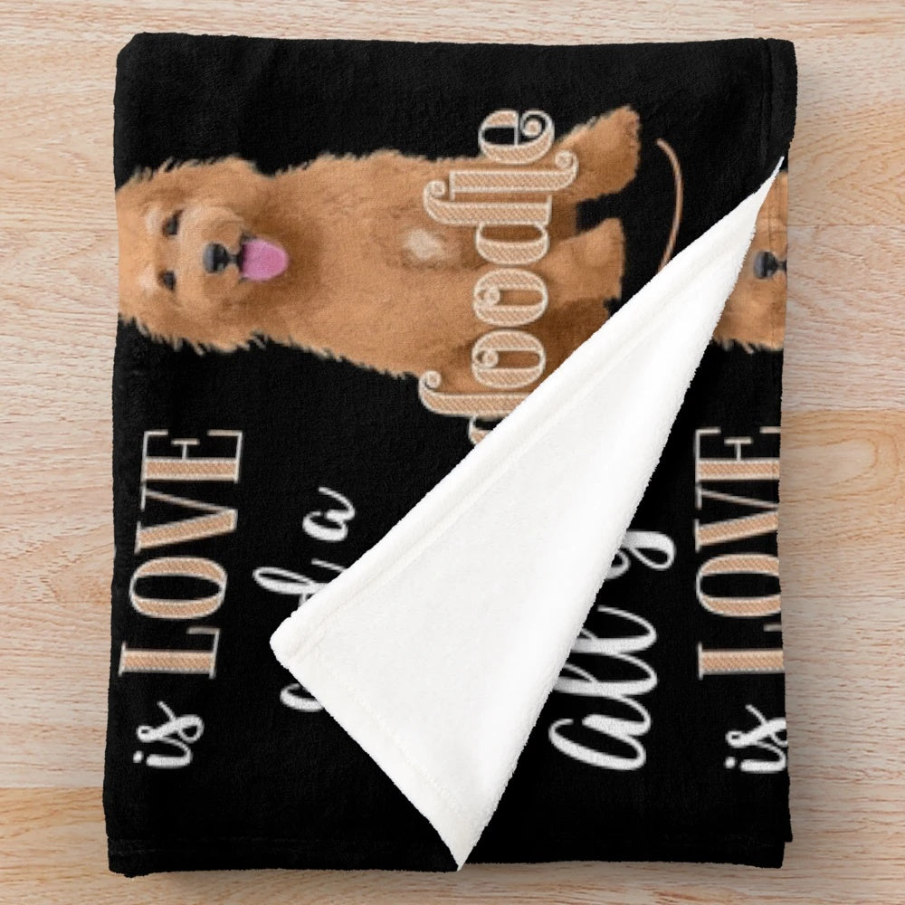 Soft and cuddly goldendoodle plush blanket with adorable dog design