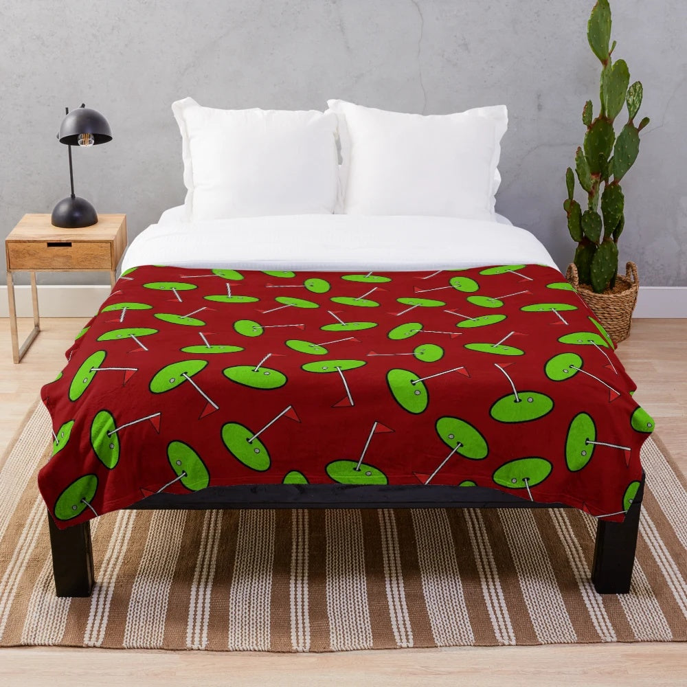 Golfing Green and Red Plush Blanket