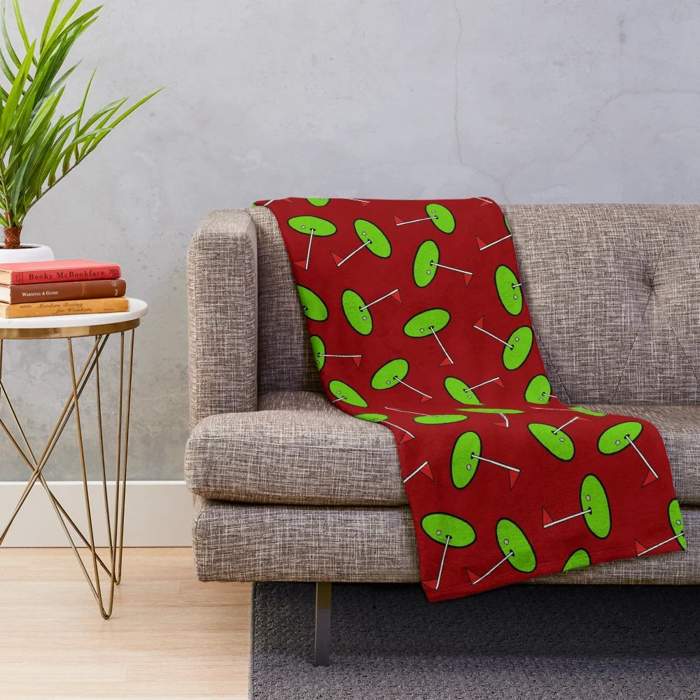 Golfing Green and Red Plush Blanket