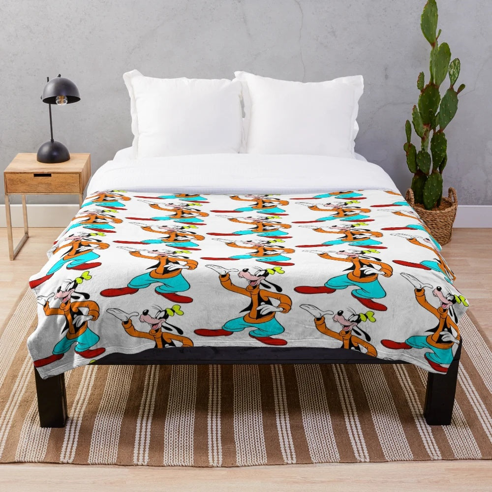 Goofy plush blanket with colorful cartoon dog design