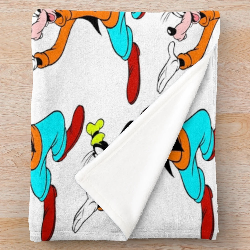 Goofy plush blanket with colorful cartoon dog design