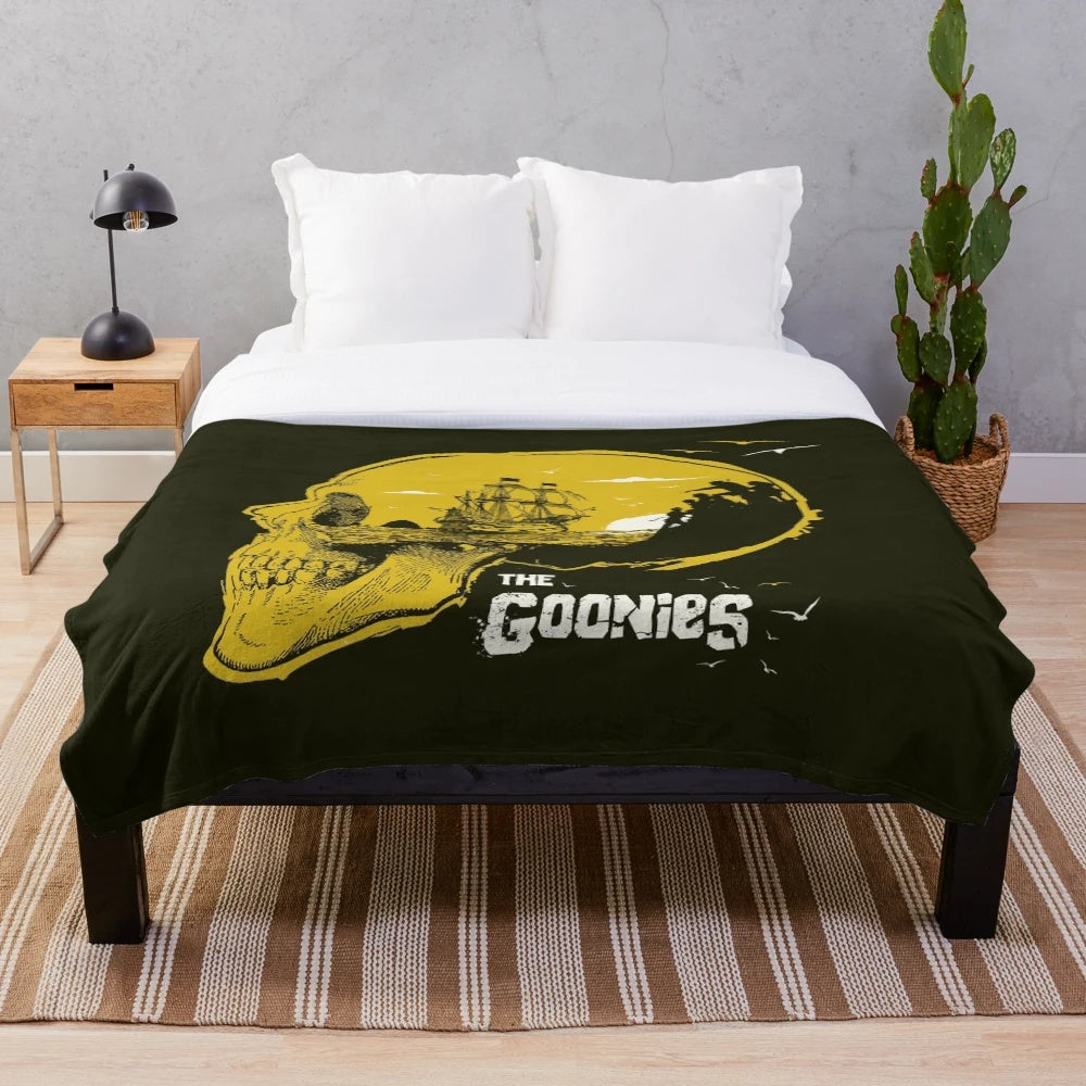 The Goonies-inspired plush blanket featuring the iconic skull logo