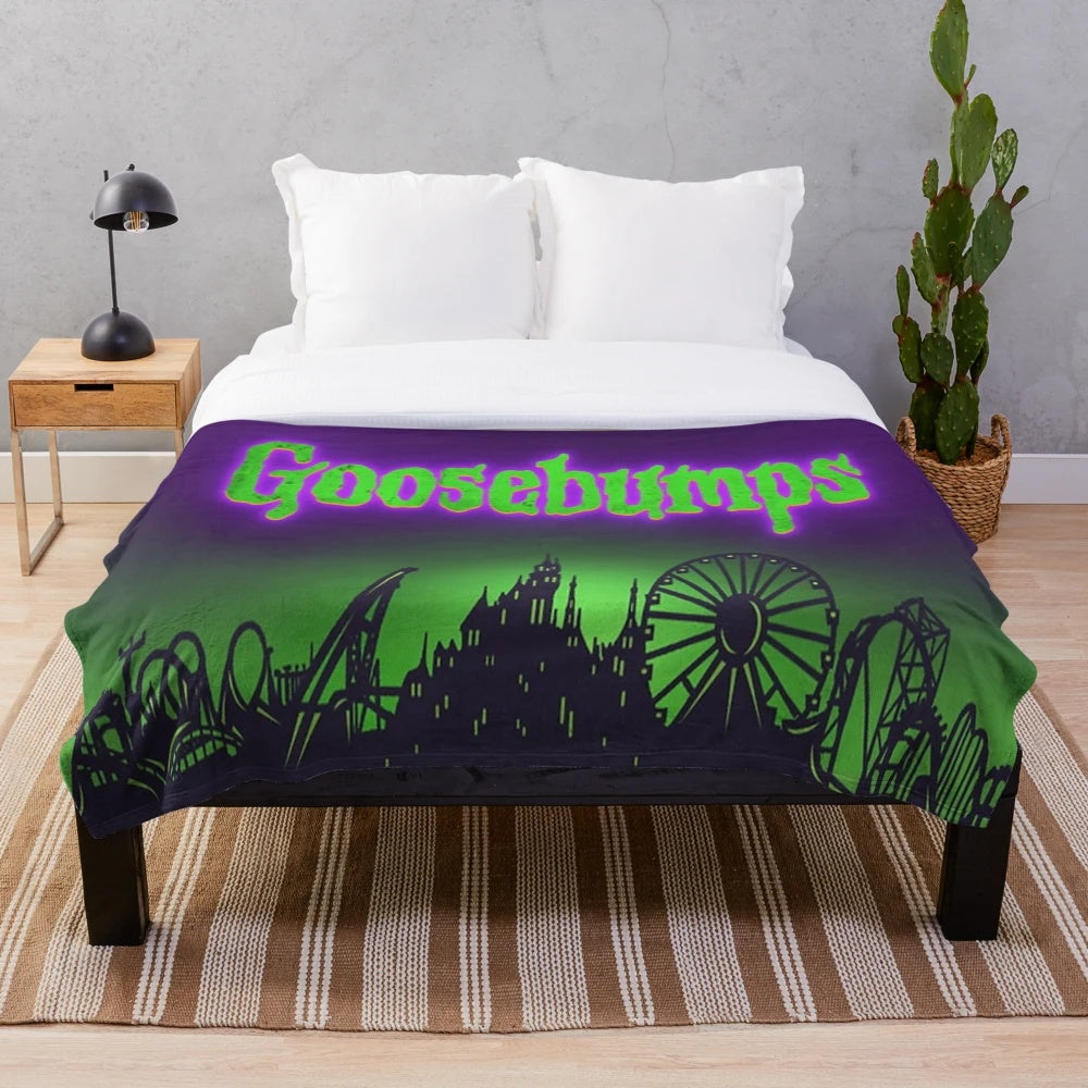 Colorful GOOSEBUMPS-themed plush blanket