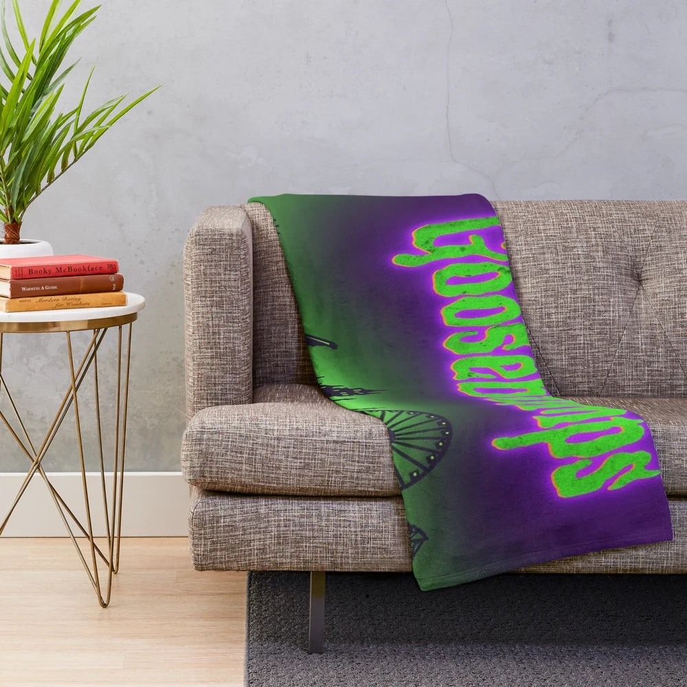 Colorful GOOSEBUMPS-themed plush blanket