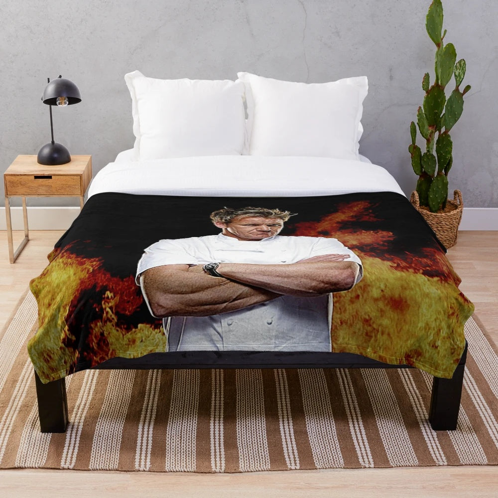 Gordon Ramsay inspired plush blanket with funny kitchen meme