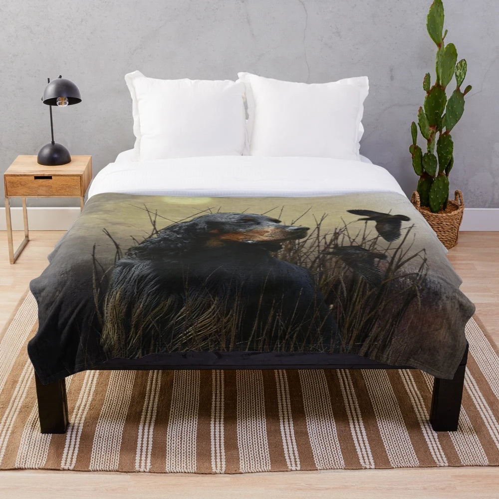 Gordon Setter dog on a plush blanket