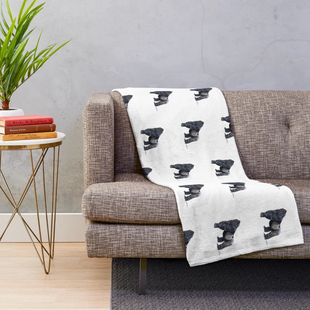 Closeup of a soft and cuddly gorilla plush blanket