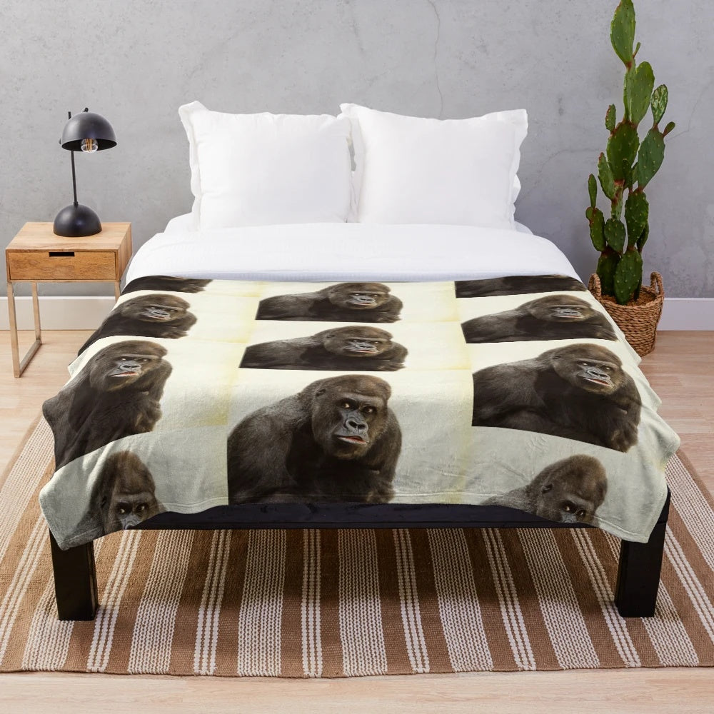 Plush gorilla-themed blanket in soft, furry material