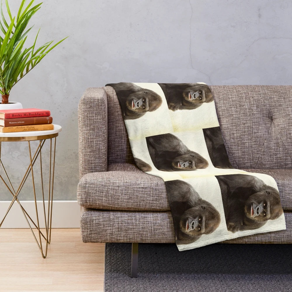 Plush gorilla-themed blanket in soft, furry material