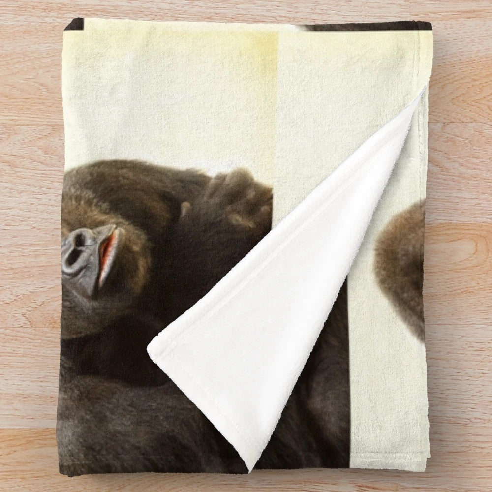 Plush gorilla-themed blanket in soft, furry material