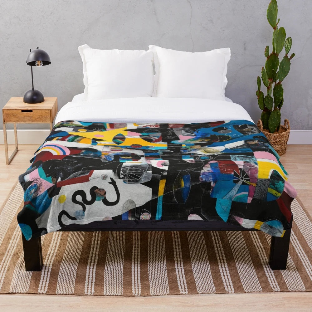 Cozy goth-inspired plush blanket with sun, clouds, and sky design