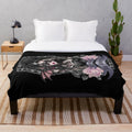 Soft, cozy gothic plush blanket with moon, cat, and bat design