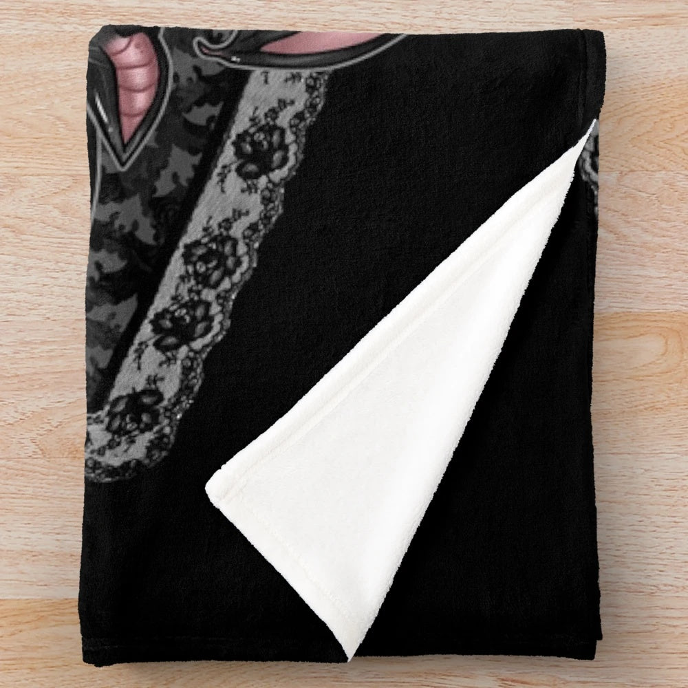 Soft, cozy gothic plush blanket with moon, cat, and bat design