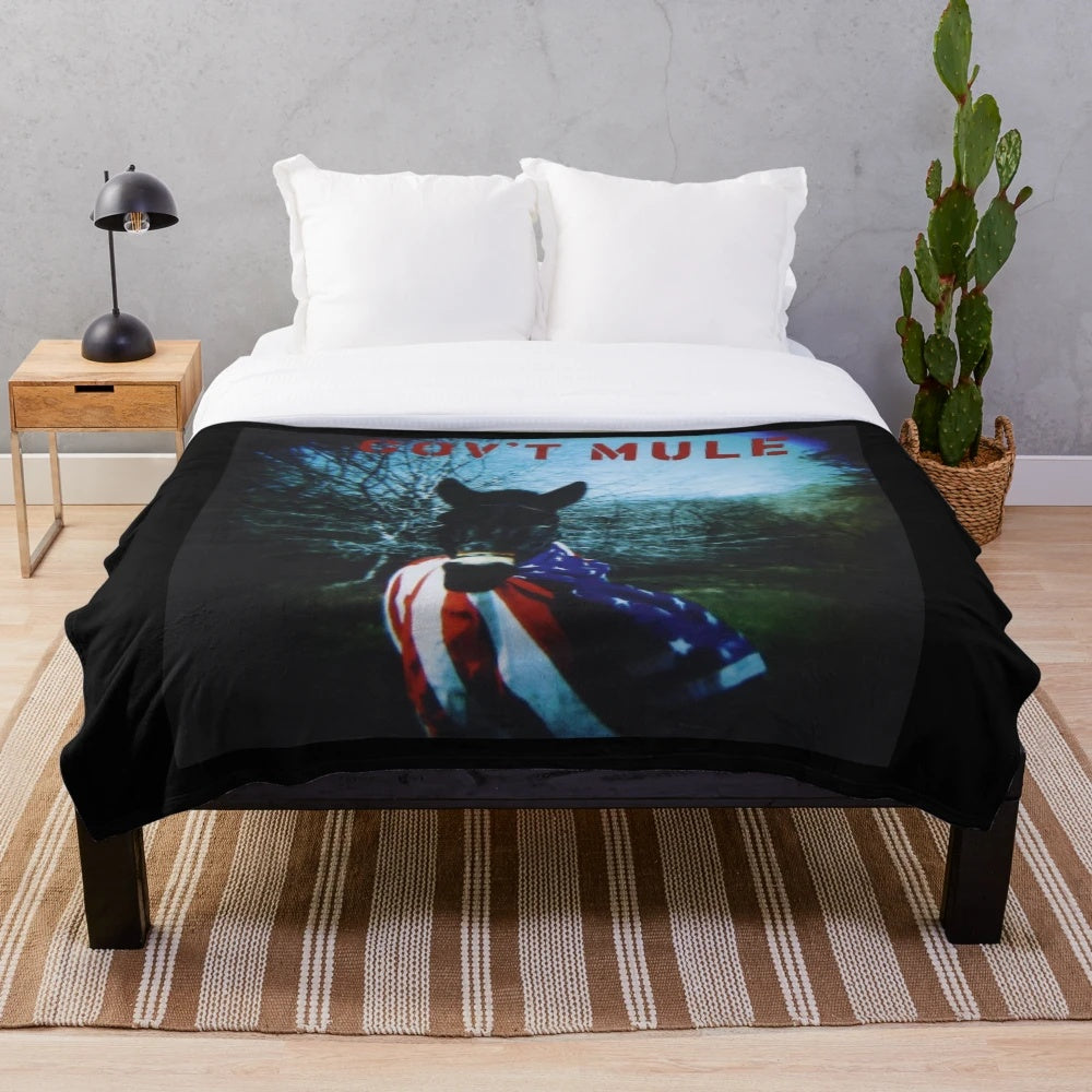 Government Mule plush blanket featuring the band's logo and artwork