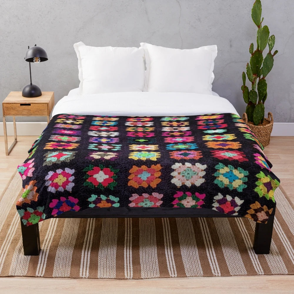 Roseanne inspired granny square plush blanket