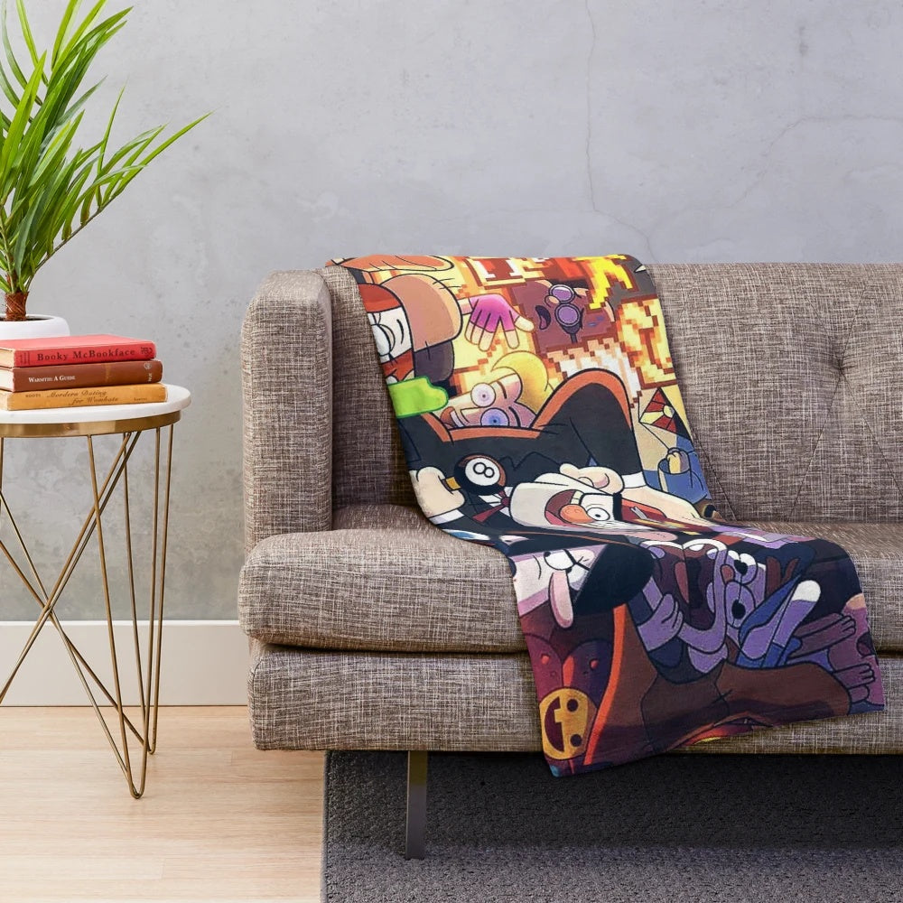 Gravity Falls inspired plush blanket with characters Mabel and Dipper