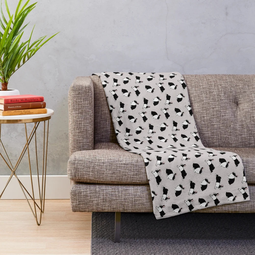 Soft and plush gray dutch rabbit-patterned blanket