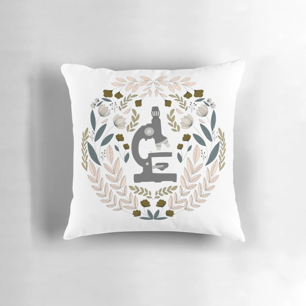 Gray folk microscope pillow for science lovers