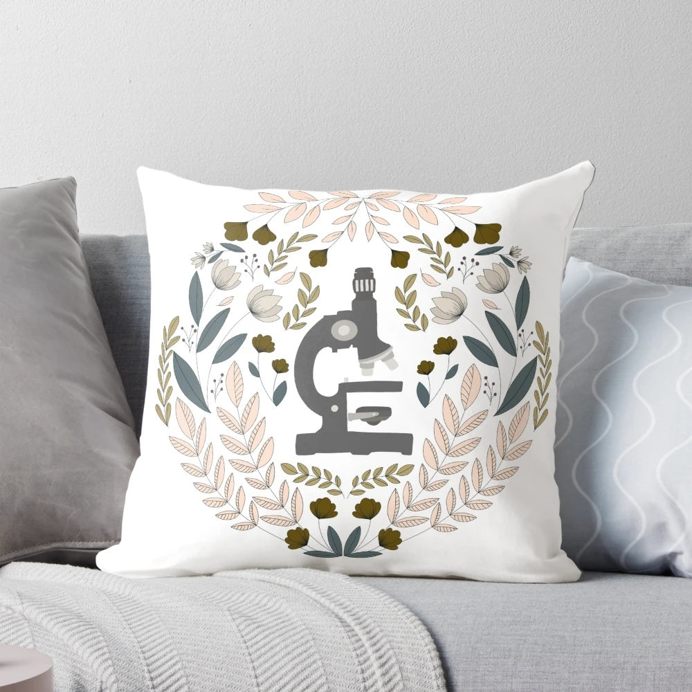 Gray folk microscope pillow for science lovers